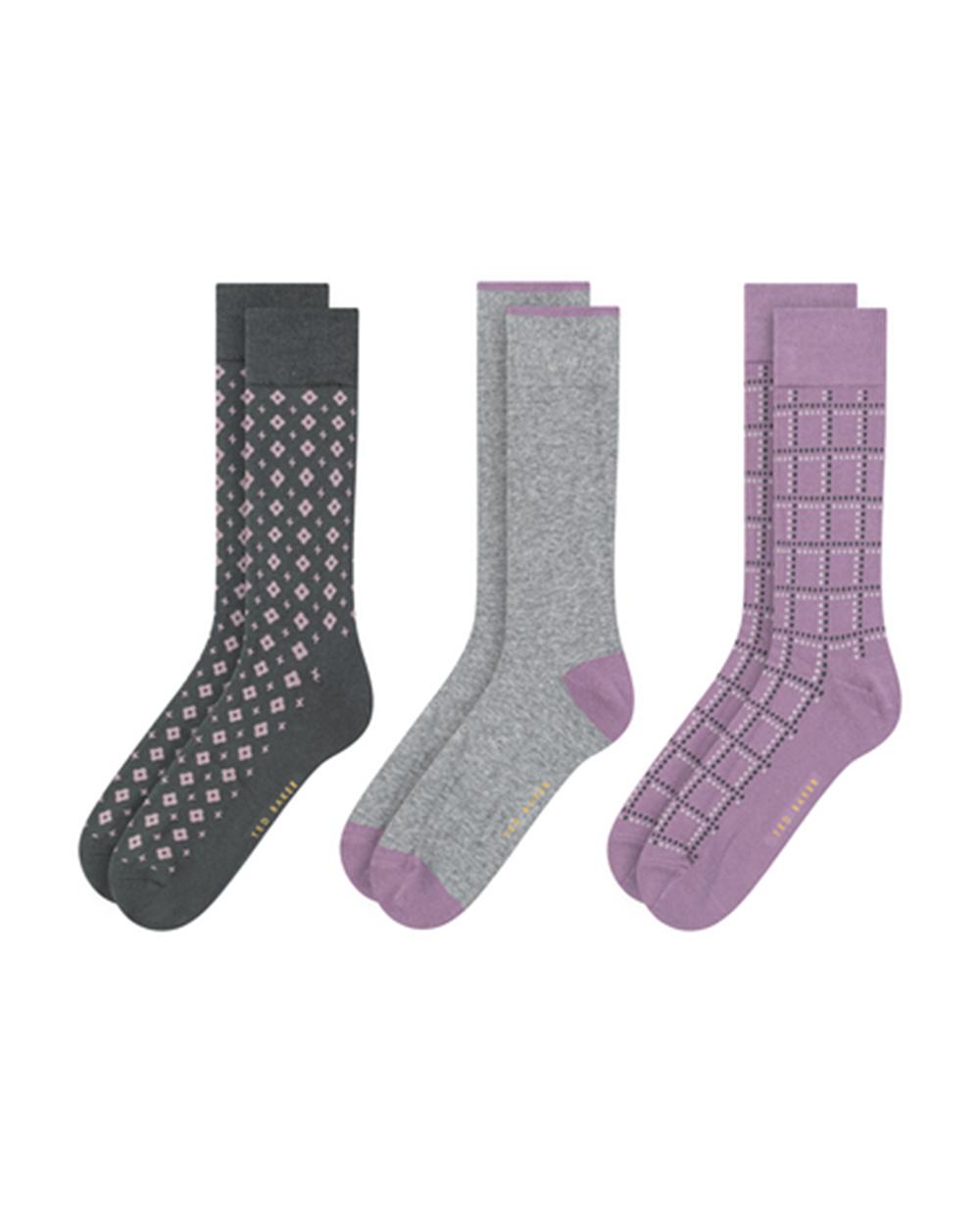 Men Ted Baker 3 Pack Geometric Check Crew Socks Dark Green | KSA  7095-KJFUM