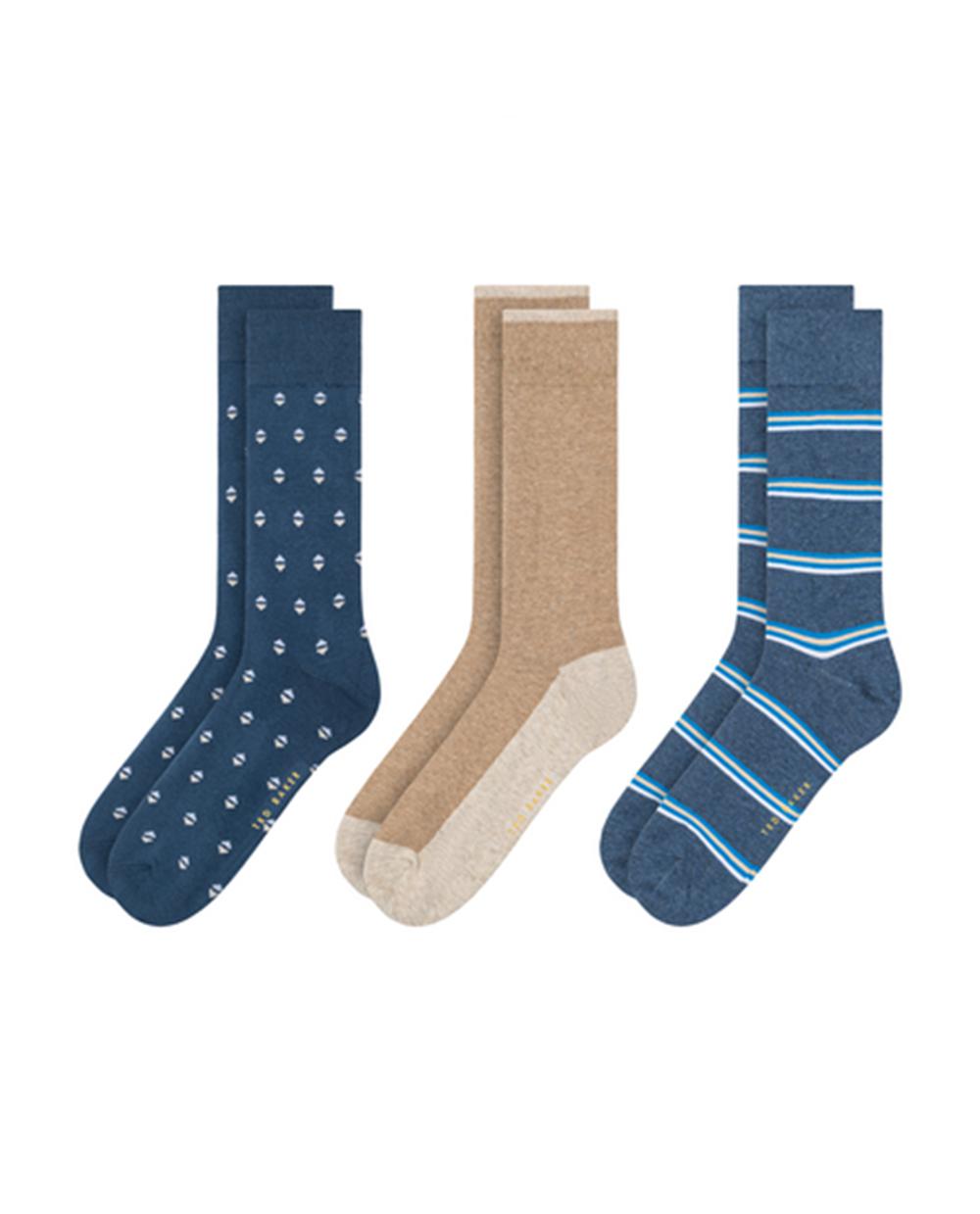 Men Ted Baker 3 Pack Geometric Stripe Crew Socks Medium Grey | KSA  1627-TXQFM