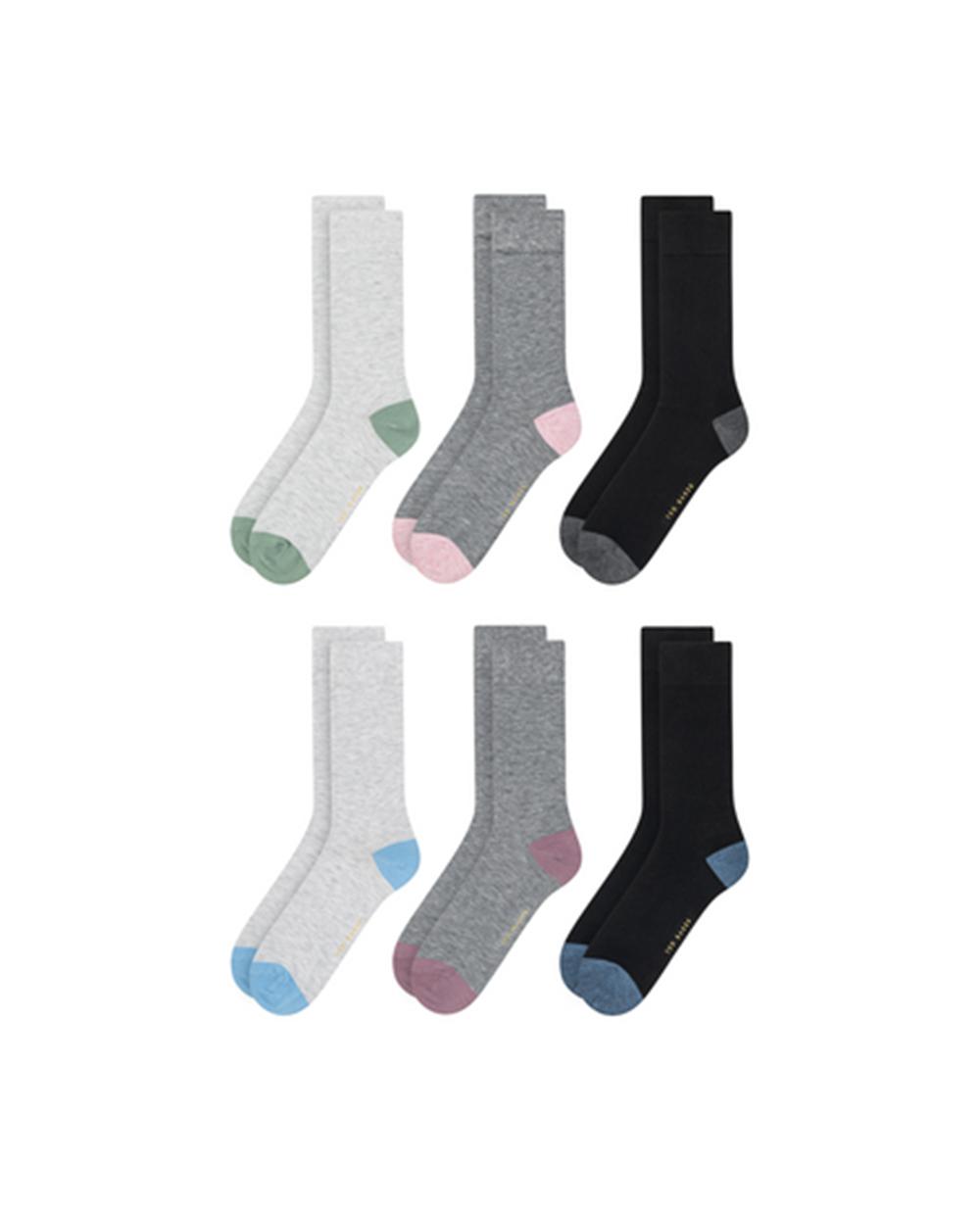 Men Ted Baker 6 Pack Contrast Heel Toe Crew Socks Black | KSA  8953-WGVUY