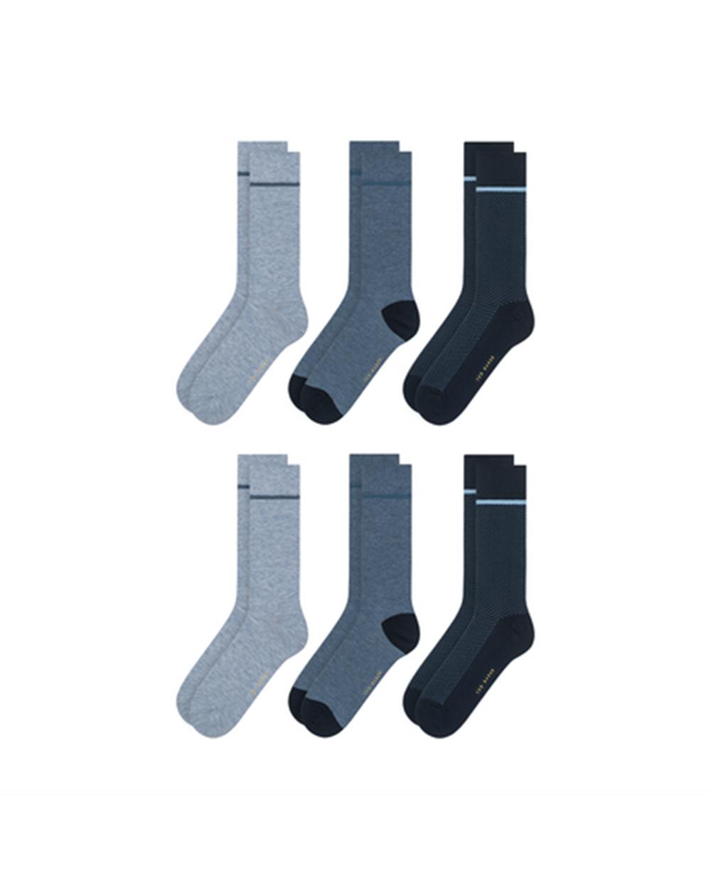 Men Ted Baker 6 Pack Cotton Rich Mixed Crew Socks Blue | KSA  0198-SBDZT