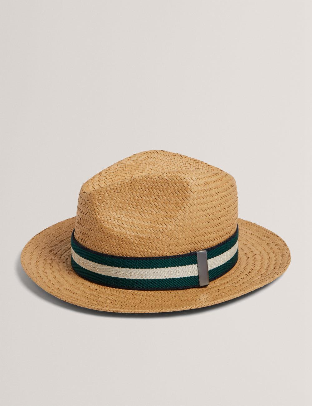 Men Ted Baker ADRIENS - Straw Panama Webbing Detail Beach Hats Natural | KSA  2387-FAWJV