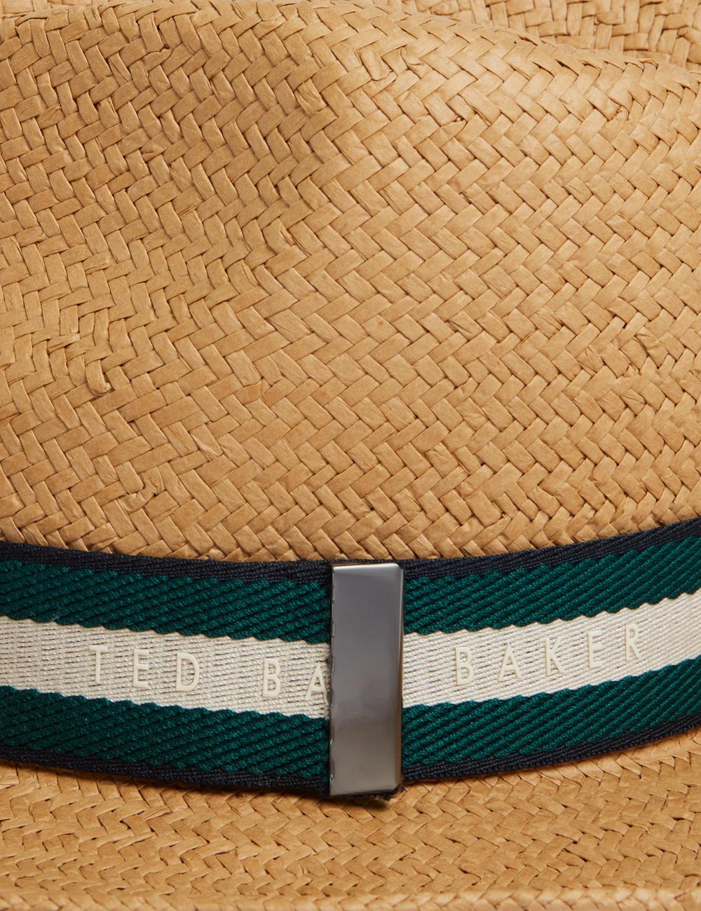 Men Ted Baker ADRIENS - Straw Panama Webbing Detail Beach Hats Natural | KSA  2387-FAWJV