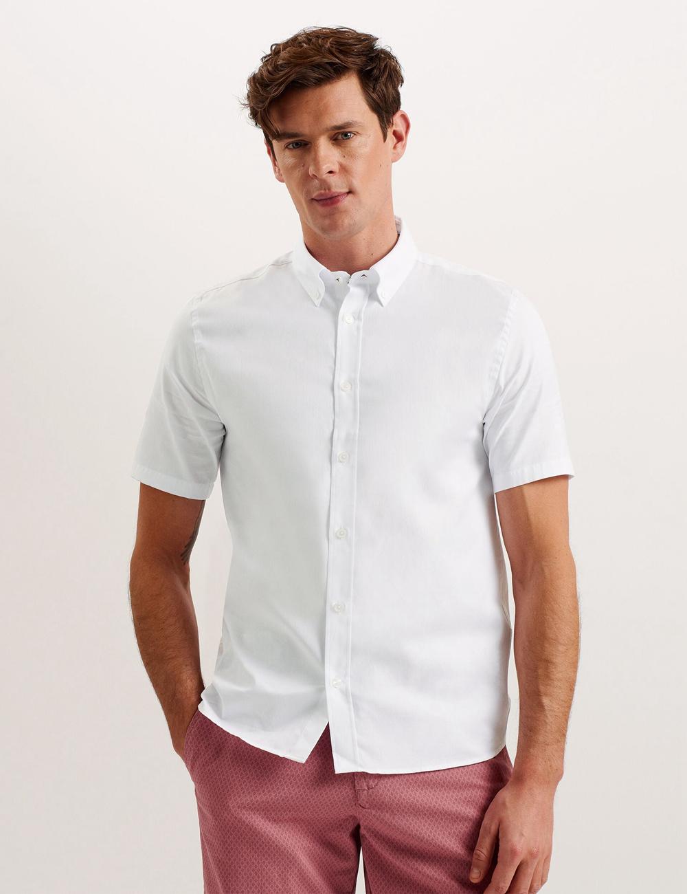 Men Ted Baker ALDGTE - Short Sleeve Cotton Oxford Casual Shirts White | KSA  1865-QHZEY