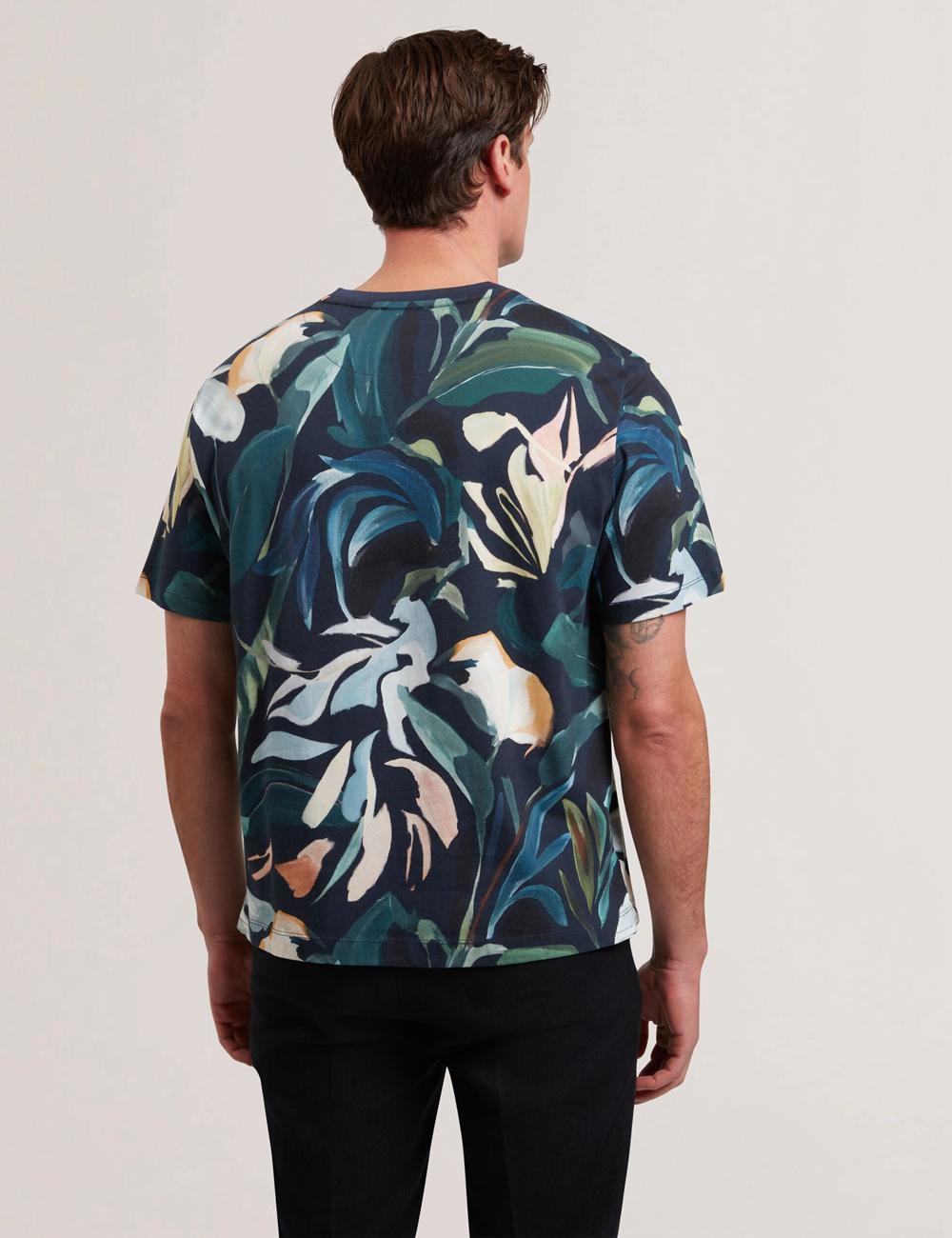 Men Ted Baker ALMOI - Floral Print Pure Cotton T-Shirts Black | KSA  2154-NMWTQ