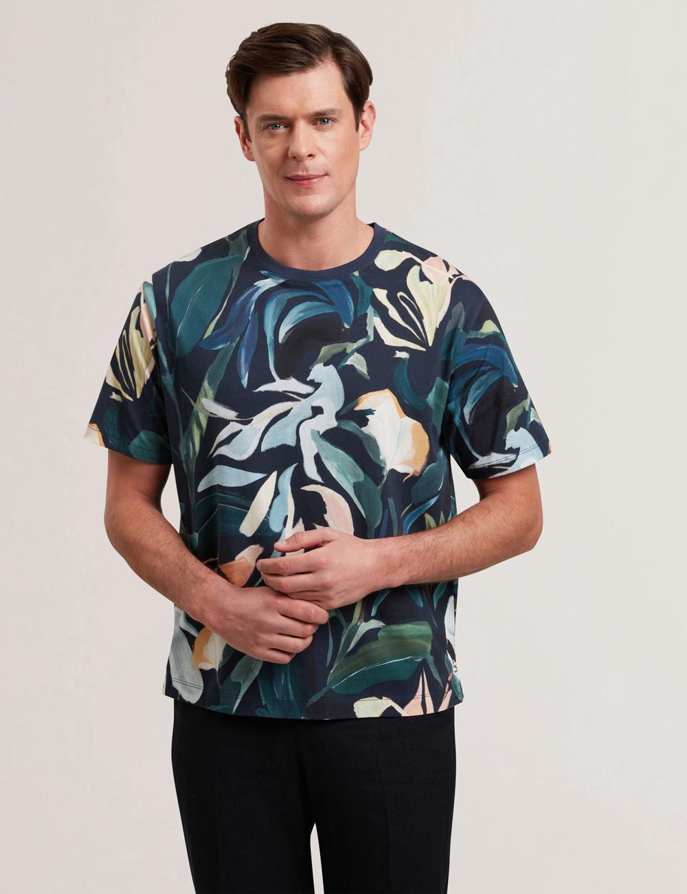 Men Ted Baker ALMOI - Floral Print Pure Cotton T-Shirts Black | KSA  2154-NMWTQ
