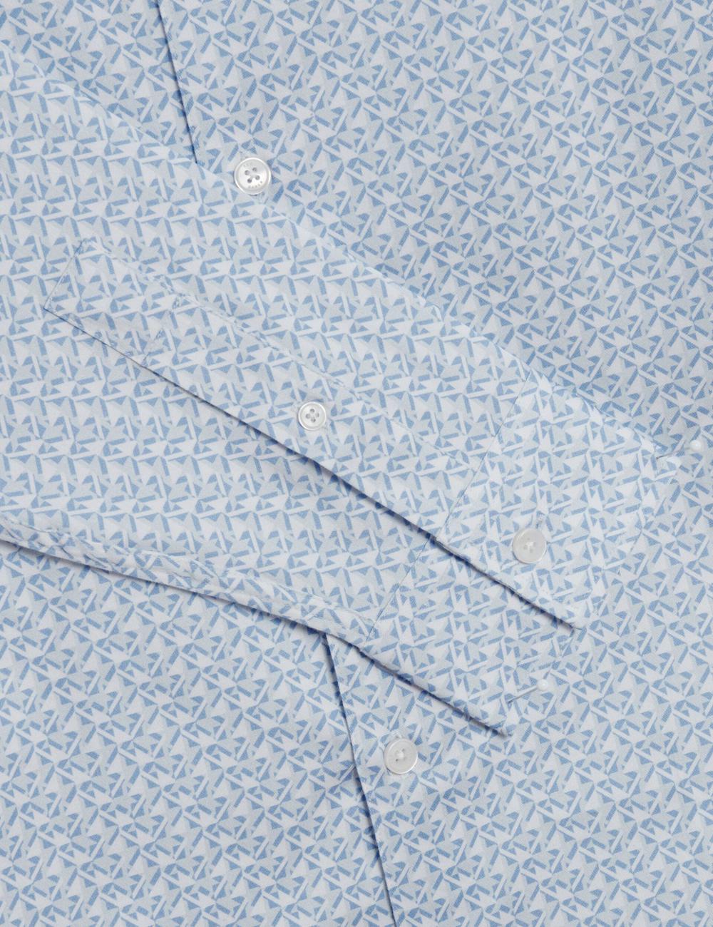 Men Ted Baker ALPHAIS - Regular Fit Geometric Pure Cotton Casual Shirts Mid-Blue | KSA  9837-XYQUM