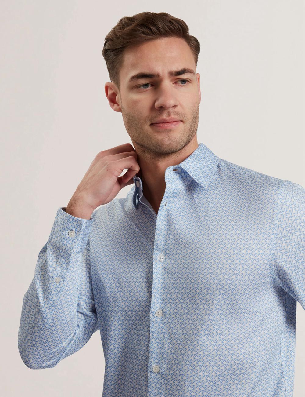 Men Ted Baker ALPHAIS - Regular Fit Geometric Pure Cotton Casual Shirts Mid-Blue | KSA  9837-XYQUM