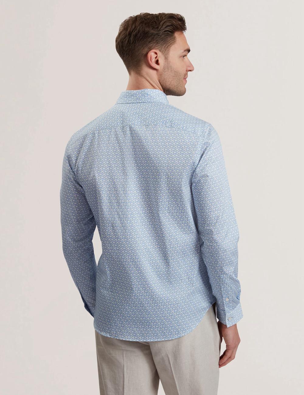 Men Ted Baker ALPHAIS - Regular Fit Geometric Pure Cotton Casual Shirts Mid-Blue | KSA  9837-XYQUM