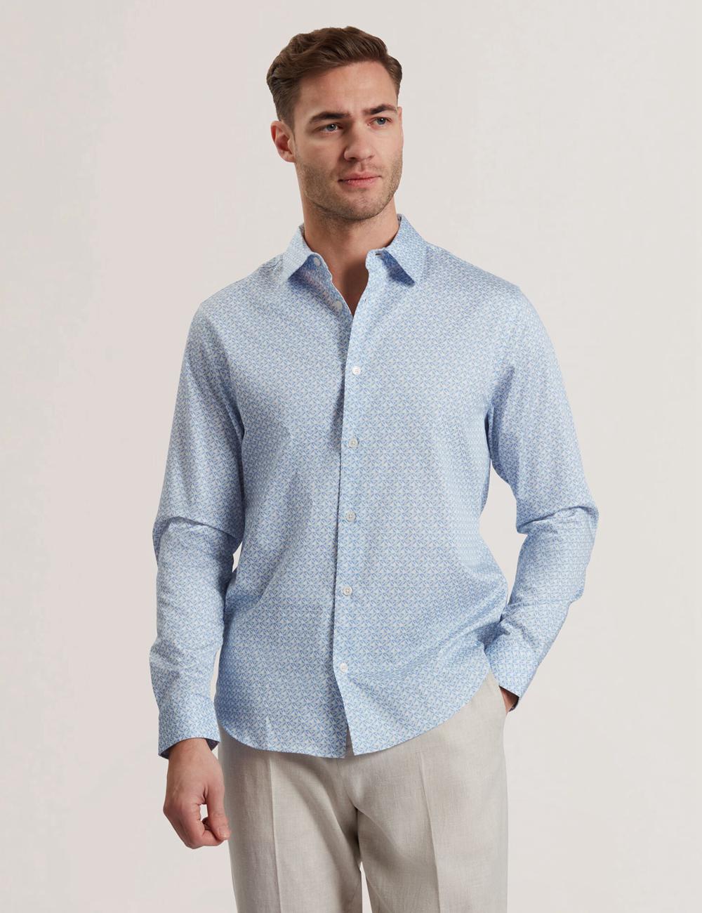 Men Ted Baker ALPHAIS - Regular Fit Geometric Pure Cotton Casual Shirts Mid-Blue | KSA  9837-XYQUM