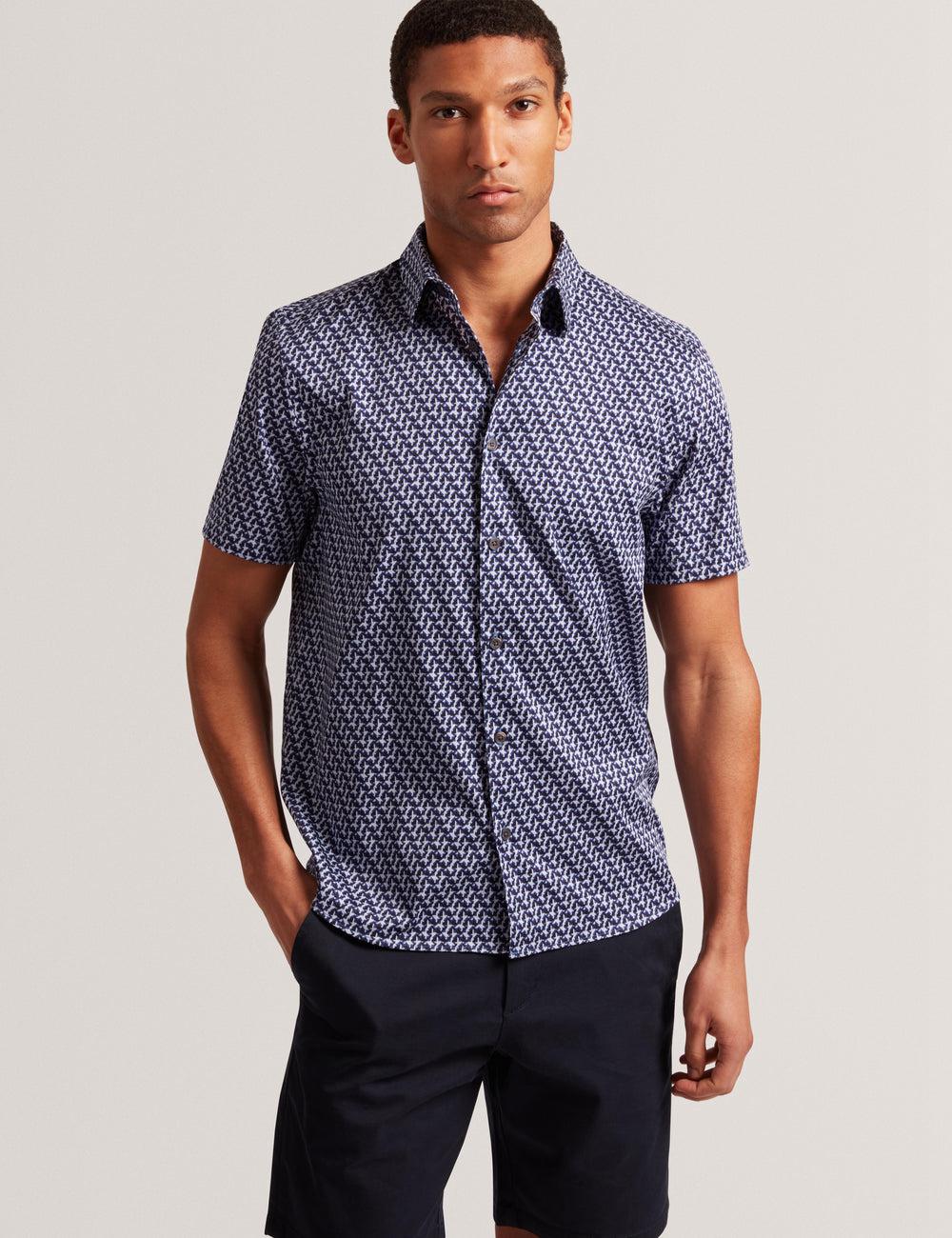 Men Ted Baker ALPHSO SS Regular Fit Geo Casual Shirts Navy | KSA  5014-CSXUF
