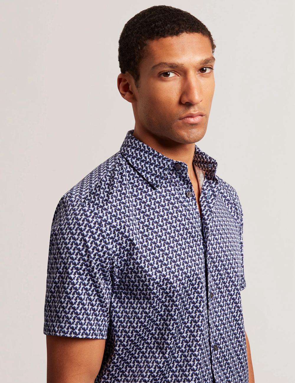 Men Ted Baker ALPHSO SS Regular Fit Geo Casual Shirts Navy | KSA  5014-CSXUF