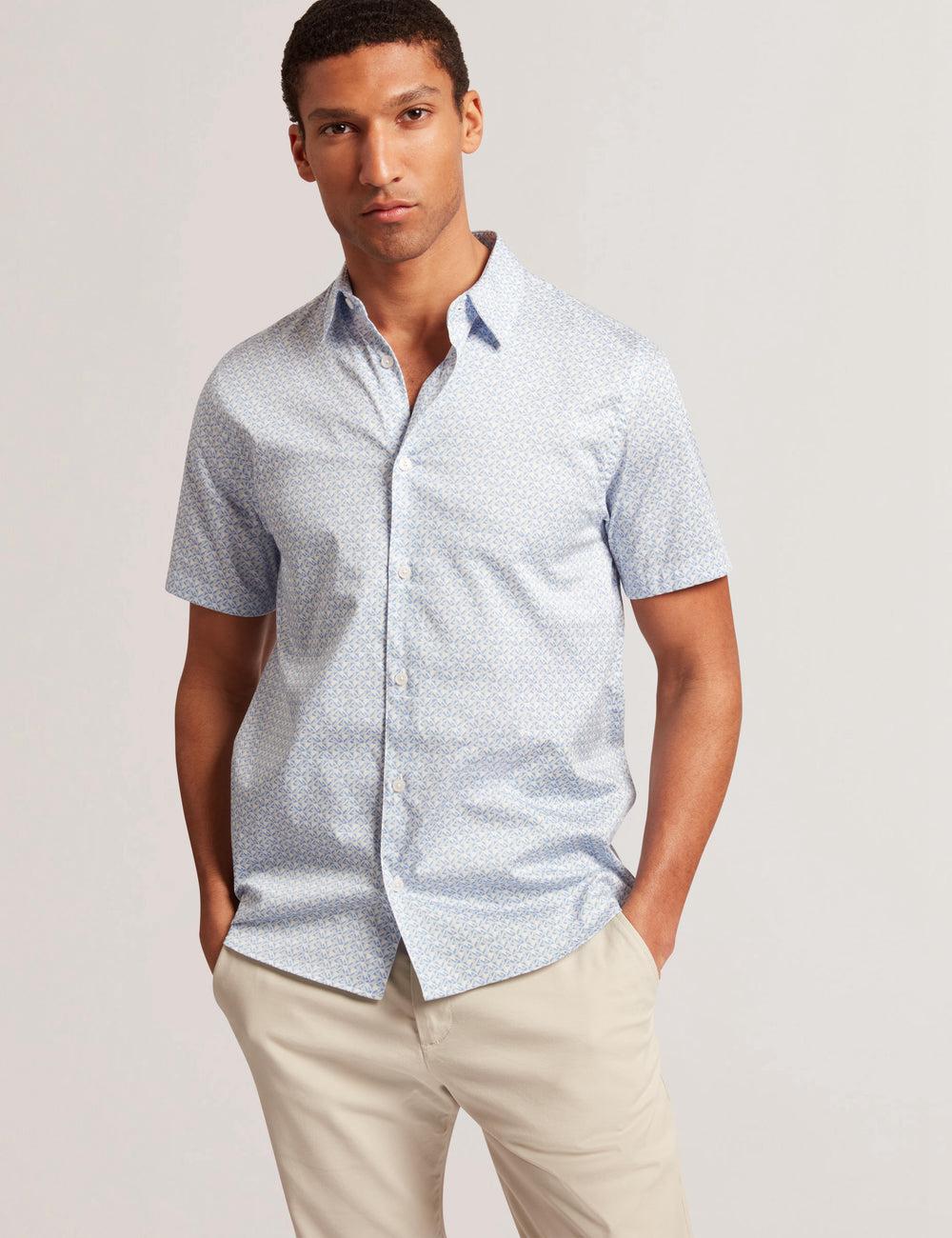 Men Ted Baker ALPHSO - SS Regular Fit Geo Casual Shirts Mid-Blue | KSA  5413-QAVSZ