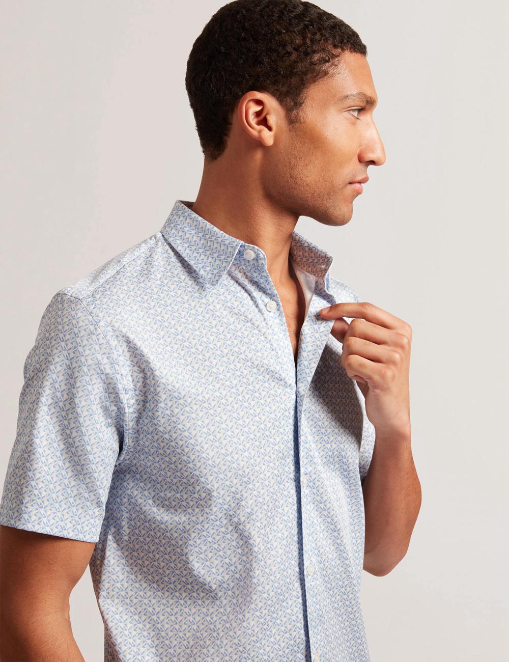 Men Ted Baker ALPHSO - SS Regular Fit Geo Casual Shirts Mid-Blue | KSA  5413-QAVSZ