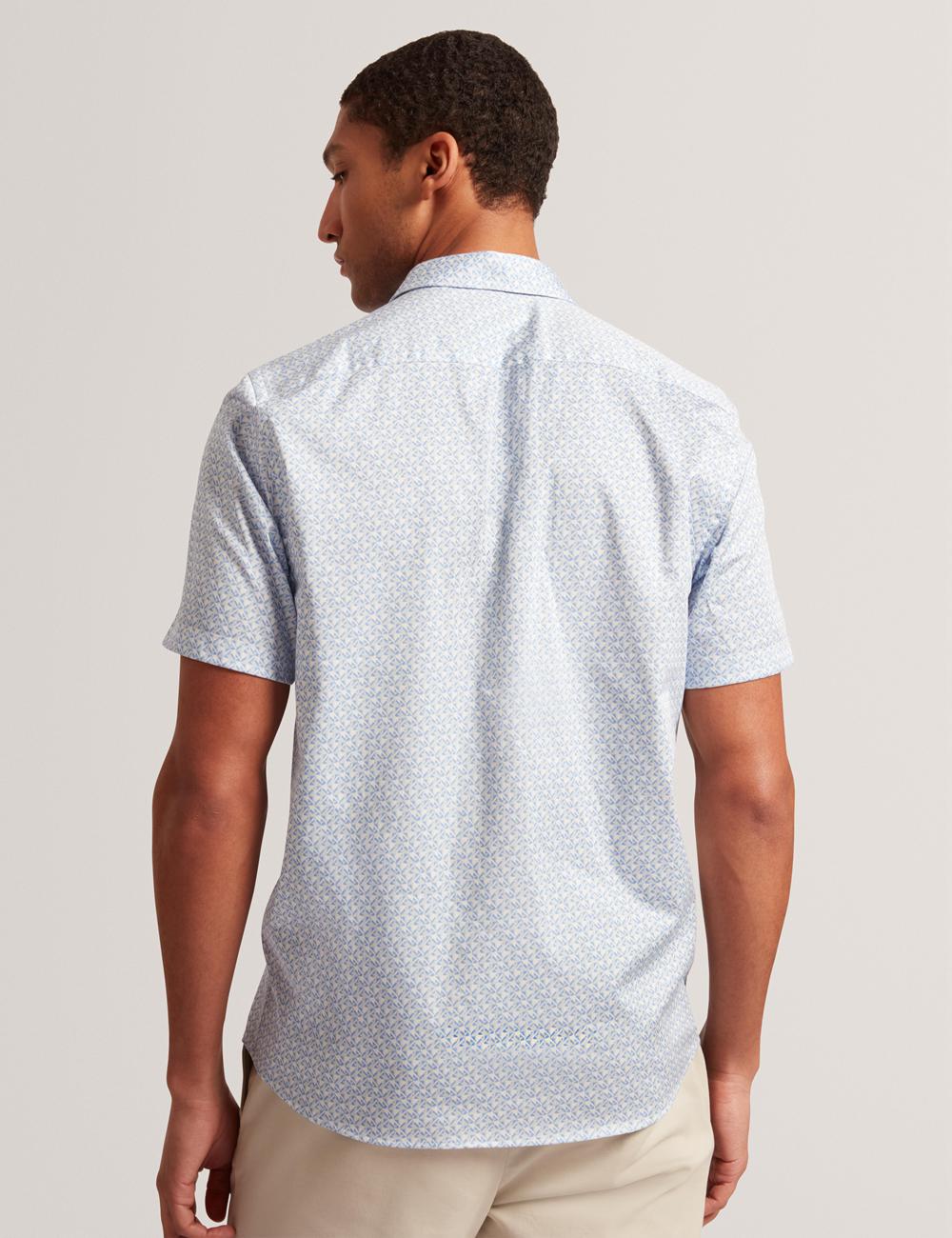 Men Ted Baker ALPHSO - SS Regular Fit Geo Casual Shirts Mid-Blue | KSA  5413-QAVSZ
