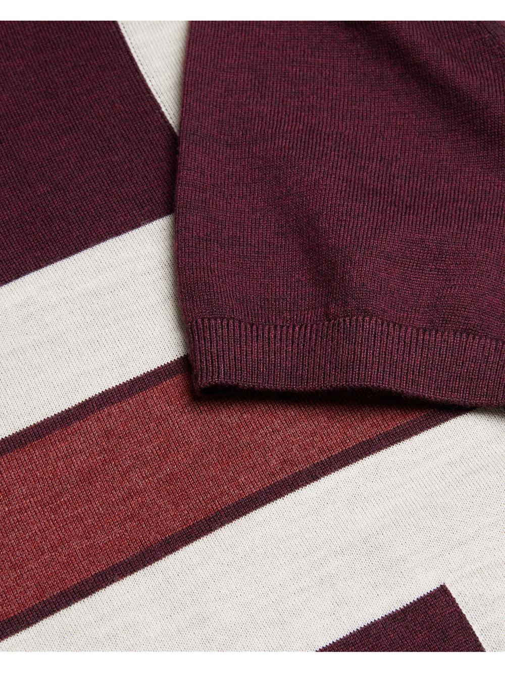 Men Ted Baker AMBLER - Colour Block Zip Neck Wool Polos Shirts Maroon | KSA  8024-AXWLC