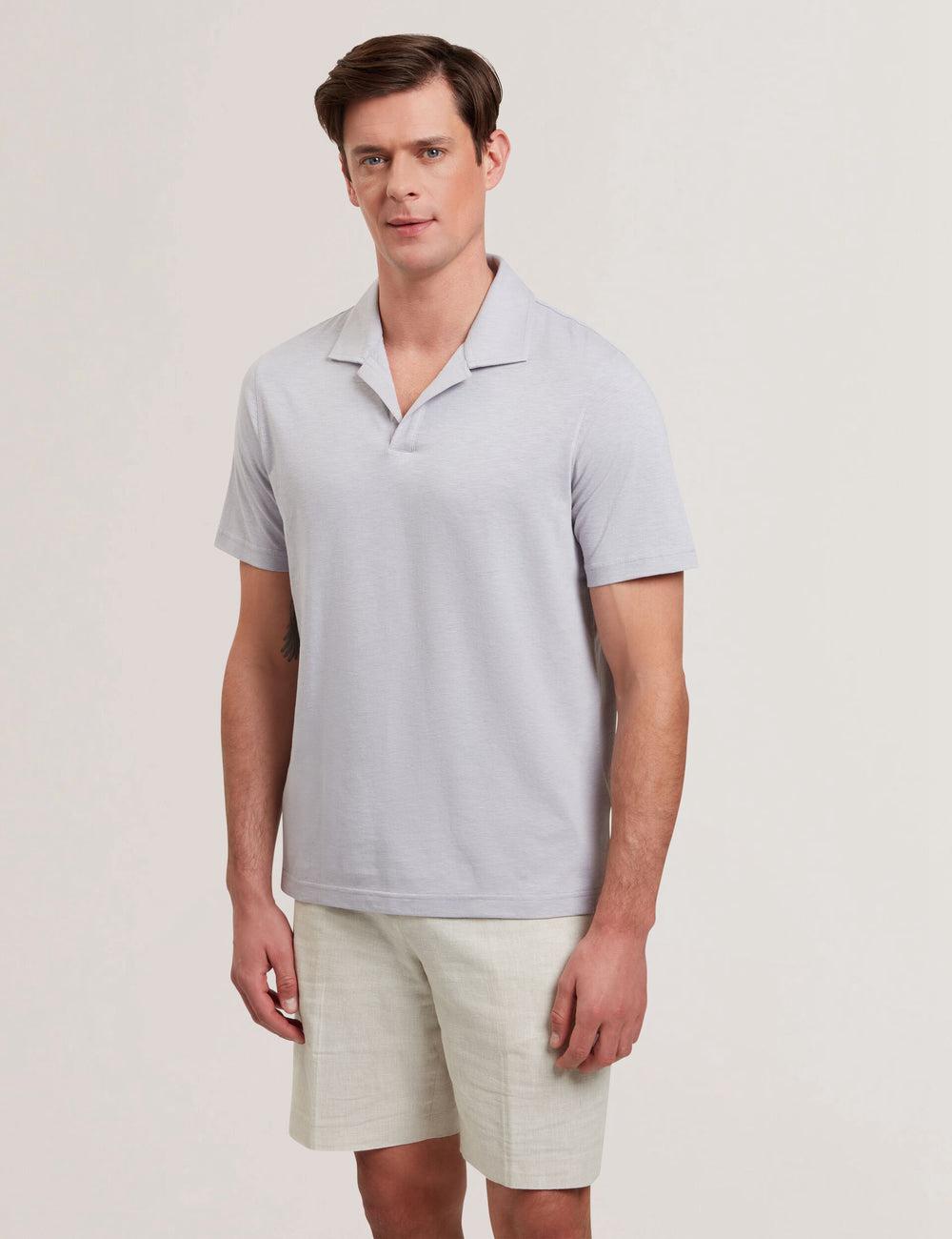 Men Ted Baker ANITO - Cotton Linen Open Neck Polos Shirts Purple | KSA  4260-ZYSRG