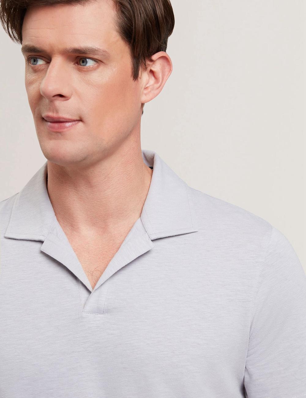 Men Ted Baker ANITO - Cotton Linen Open Neck Polos Shirts Purple | KSA  4260-ZYSRG