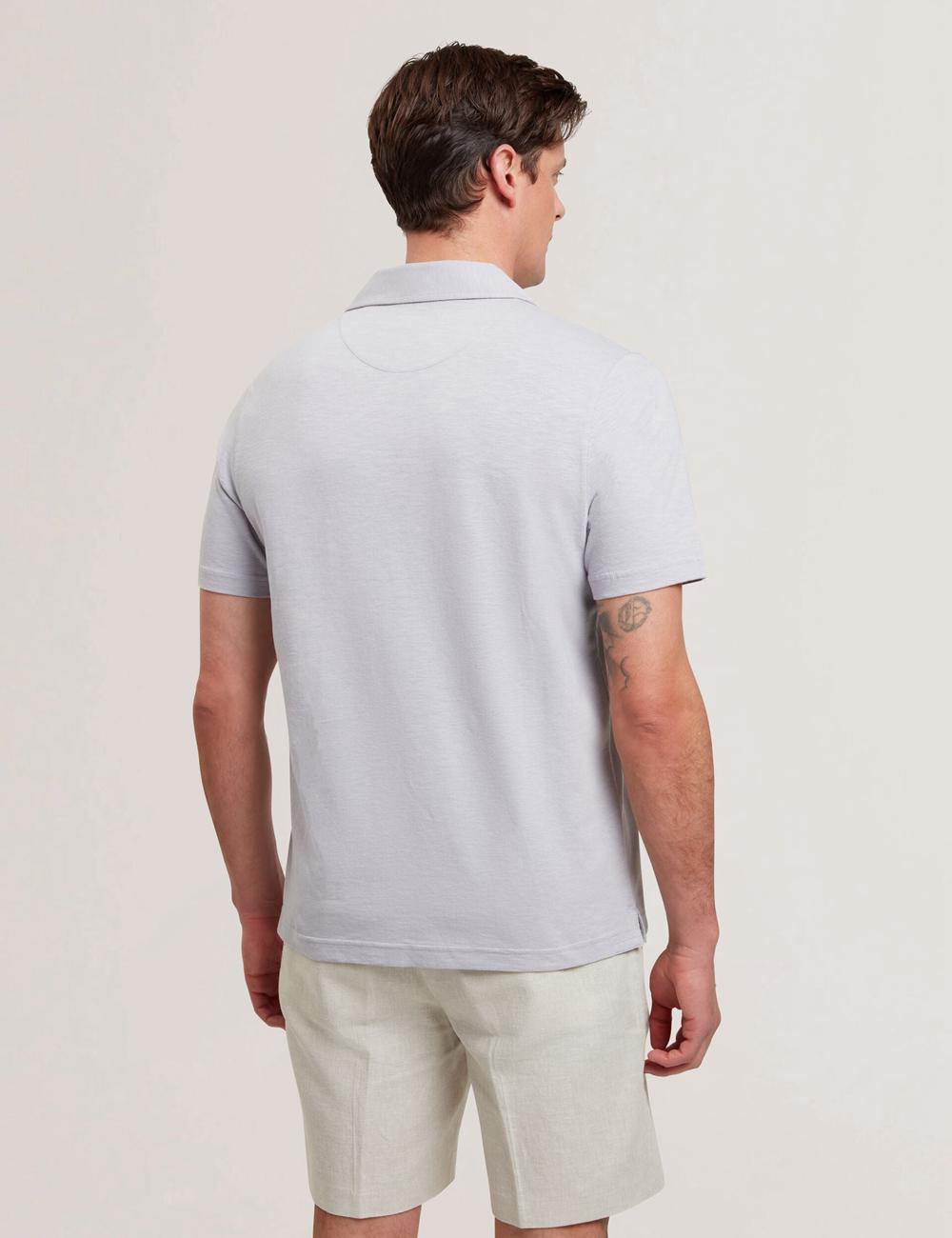 Men Ted Baker ANITO - Cotton Linen Open Neck Polos Shirts Purple | KSA  4260-ZYSRG