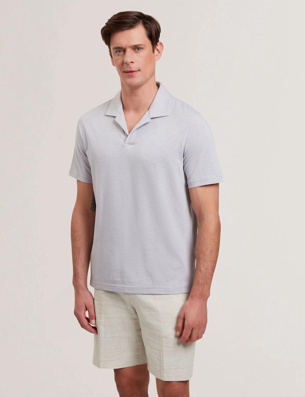Men Ted Baker ANITO - Cotton Linen Open Neck Polos Shirts Purple | KSA  4260-ZYSRG