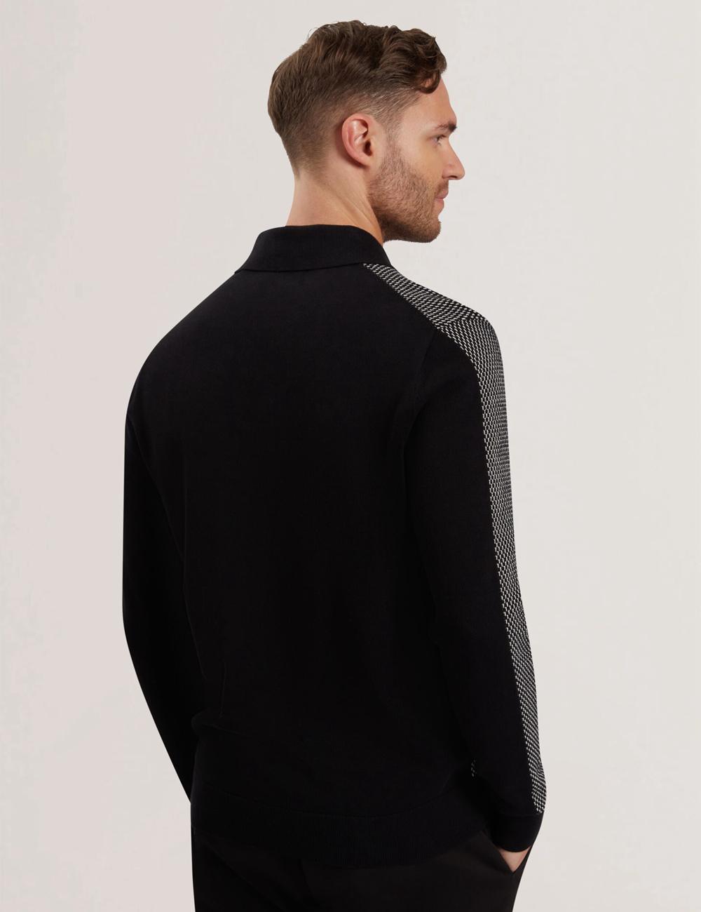 Men Ted Baker ARDO - Textured Knit Long Sleeve Polos Shirts Black | KSA  6239-EDVJI