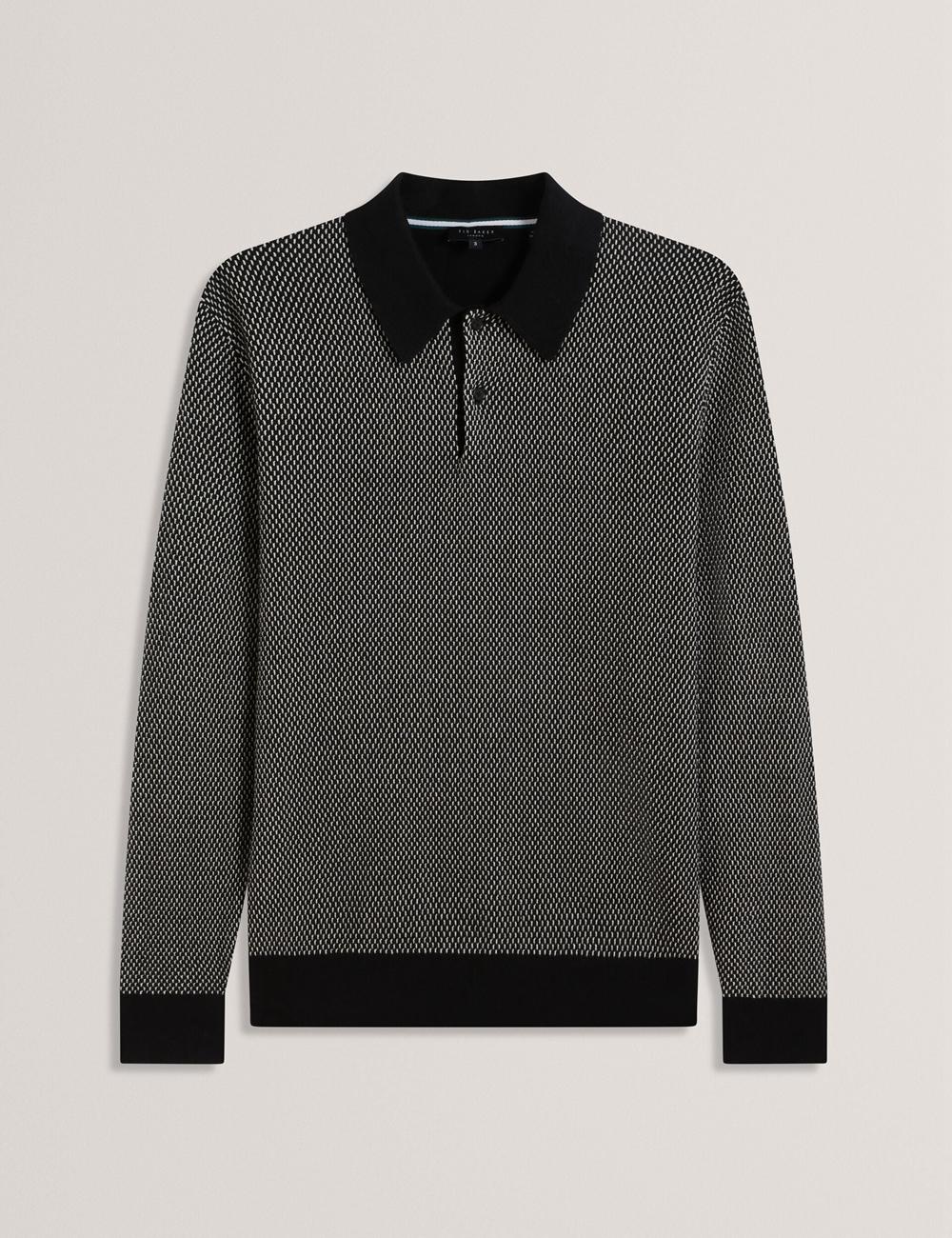 Men Ted Baker ARDO - Textured Knit Long Sleeve Polos Shirts Black | KSA  6239-EDVJI