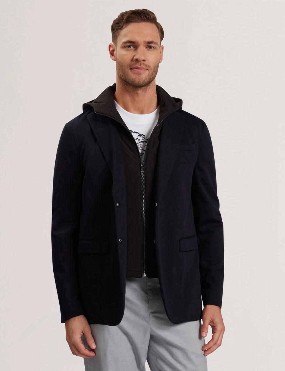 Men Ted Baker ASHB - Jersey Blazer With Zip-Up Hooded Liner Blazers Navy | KSA  9406-SXTLD