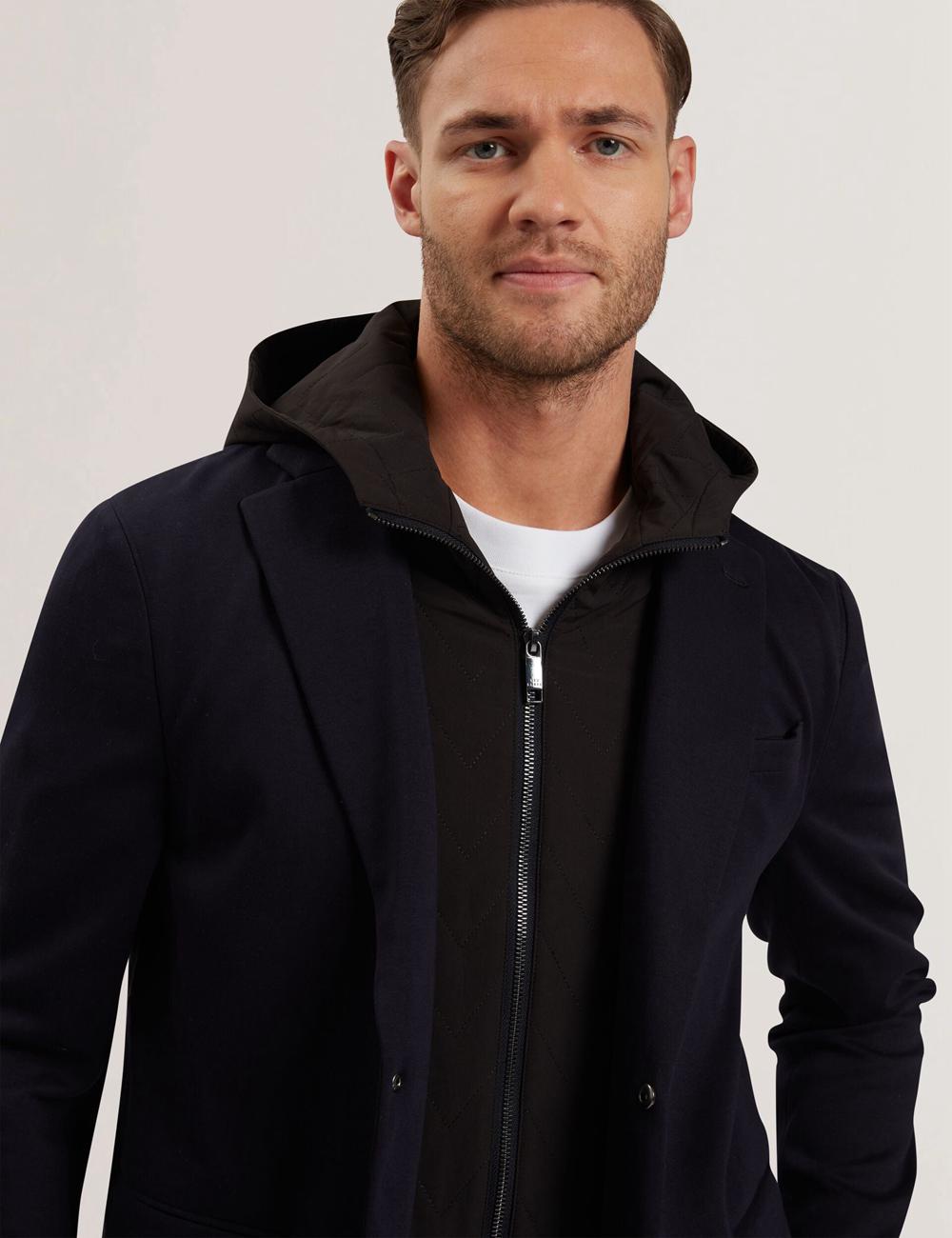 Men Ted Baker ASHB - Jersey Blazer With Zip-Up Hooded Liner Blazers Navy | KSA  9406-SXTLD