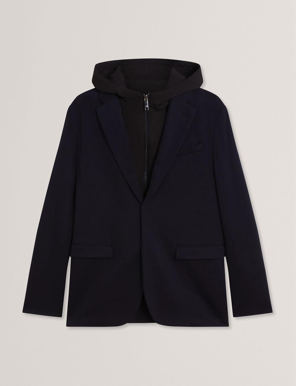 Men Ted Baker ASHB - Jersey Blazer With Zip-Up Hooded Liner Blazers Navy | KSA  9406-SXTLD