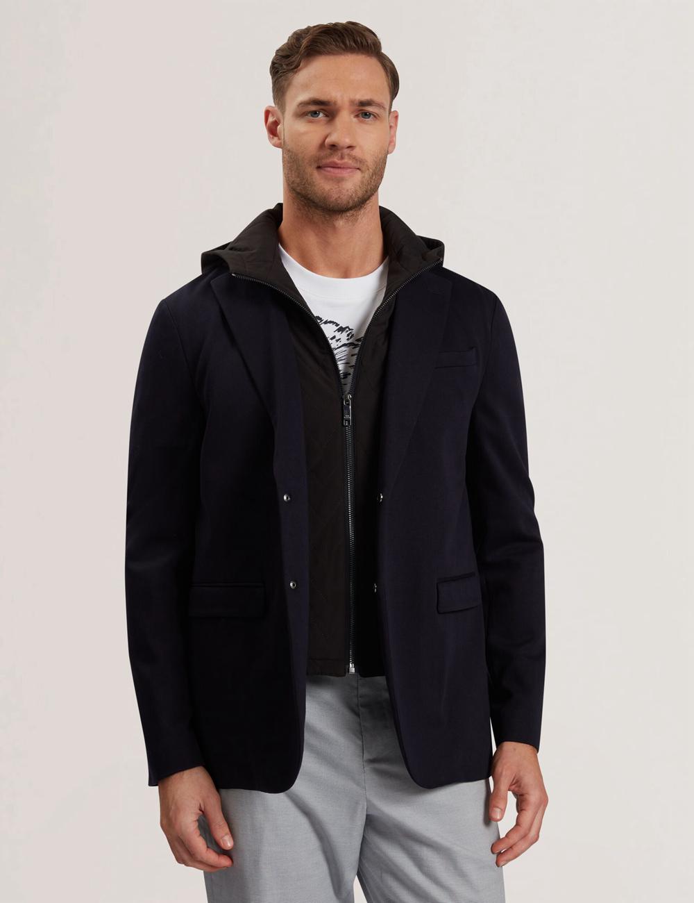 Men Ted Baker ASHB - Jersey Blazer With Zip-Up Hooded Liner Blazers Navy | KSA  9406-SXTLD