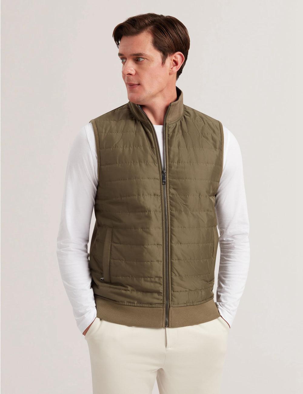 Men Ted Baker ATHO - Quilted Funnel Neck Zip-Up Gillets Olive | KSA  7506-OCBXF