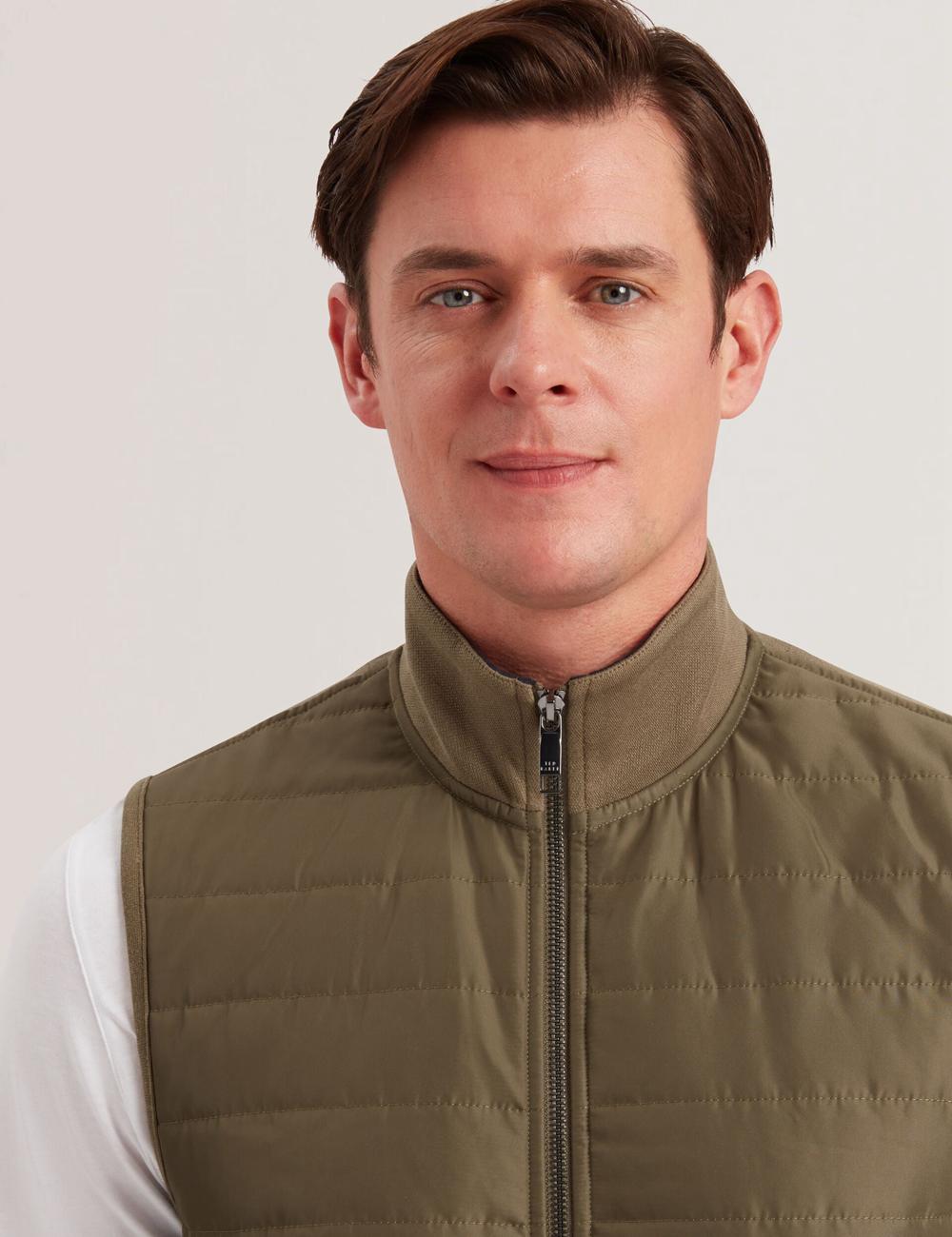 Men Ted Baker ATHO - Quilted Funnel Neck Zip-Up Gillets Olive | KSA  7506-OCBXF