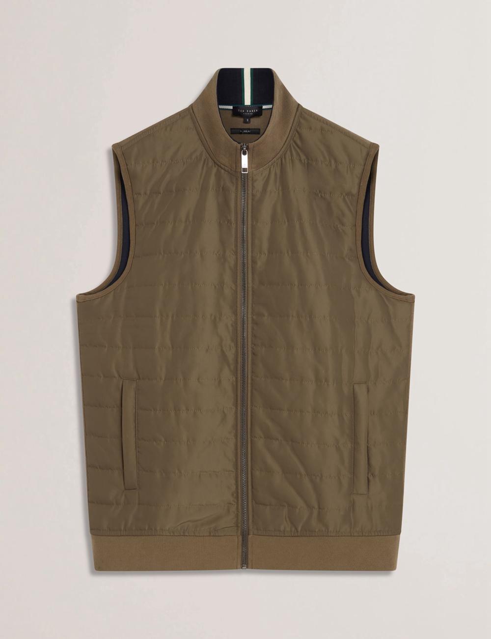 Men Ted Baker ATHO - Quilted Funnel Neck Zip-Up Gillets Olive | KSA  7506-OCBXF