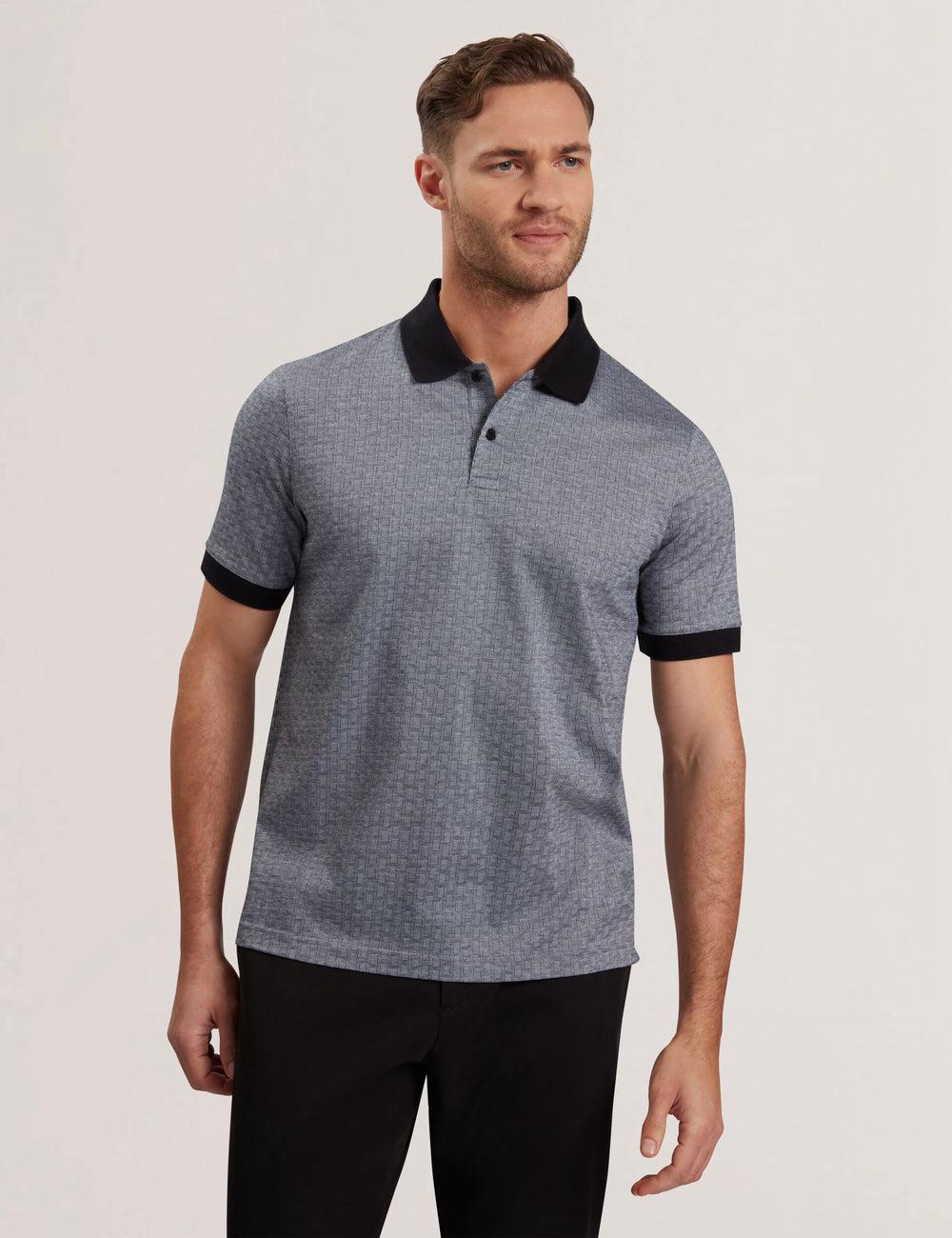 Men Ted Baker AUGUSO - Textured Jacquard Cotton Polos Shirts Navy | KSA  6158-ENZRY
