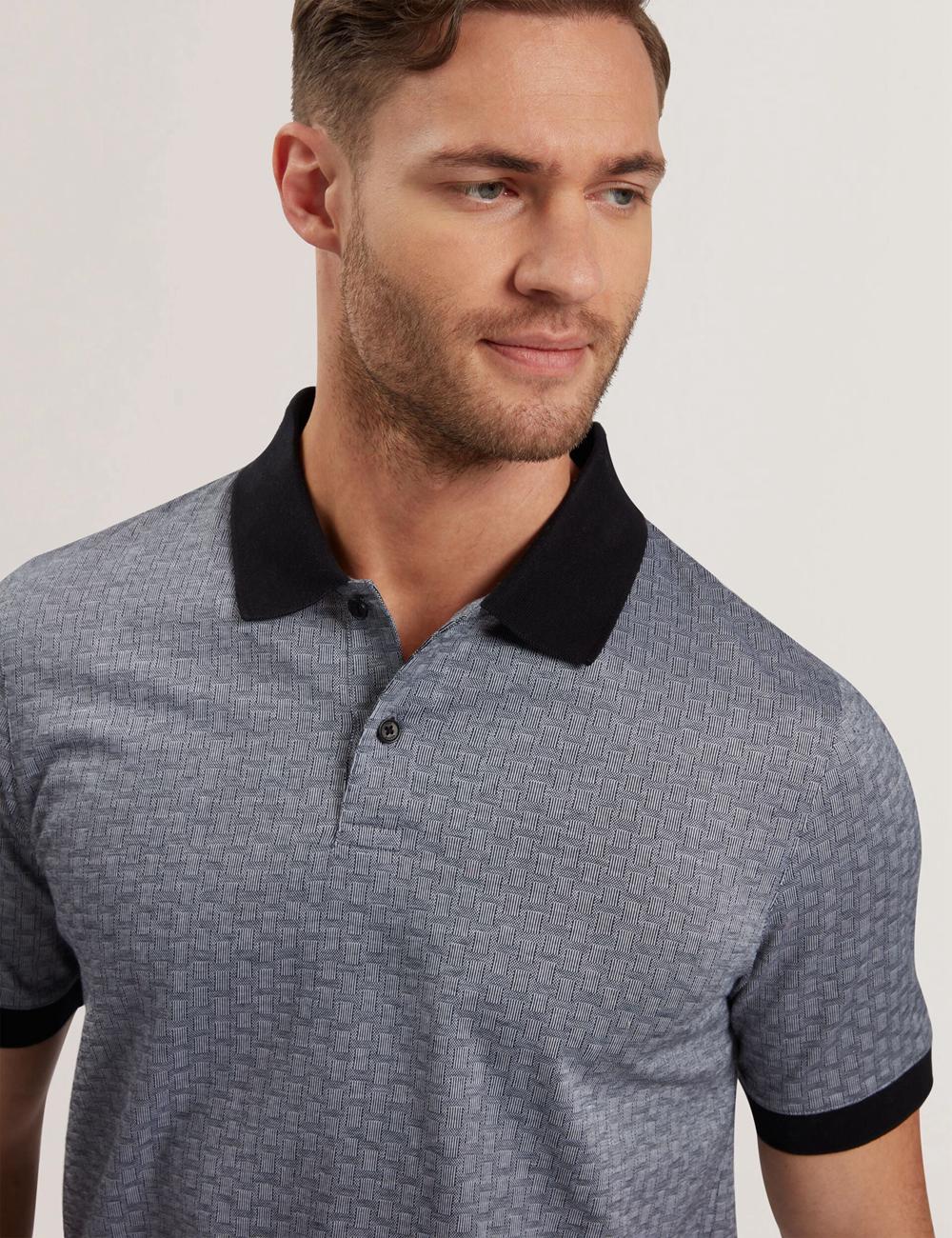 Men Ted Baker AUGUSO - Textured Jacquard Cotton Polos Shirts Navy | KSA  6158-ENZRY