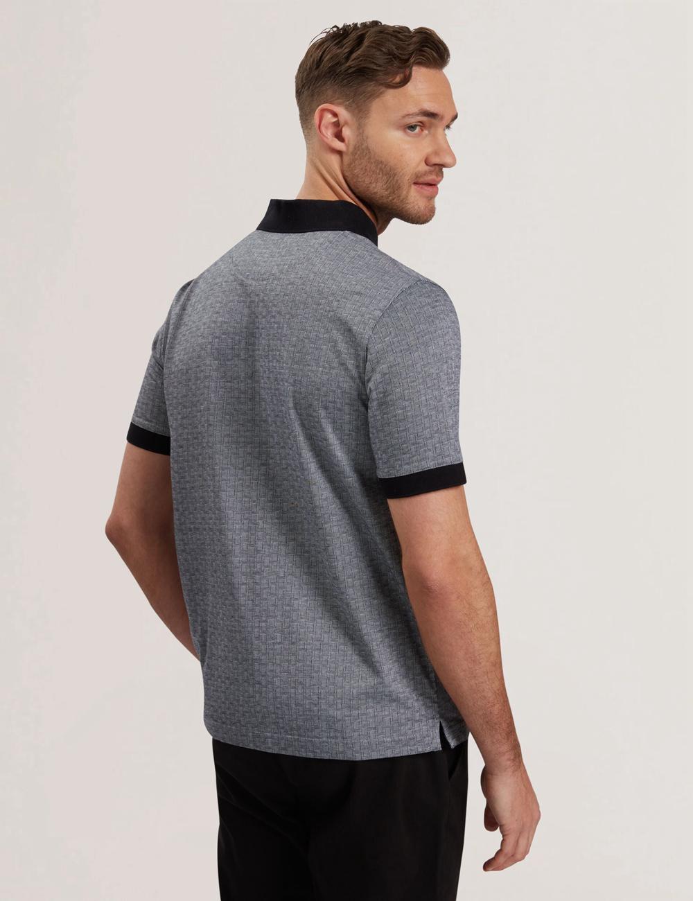 Men Ted Baker AUGUSO - Textured Jacquard Cotton Polos Shirts Navy | KSA  6158-ENZRY