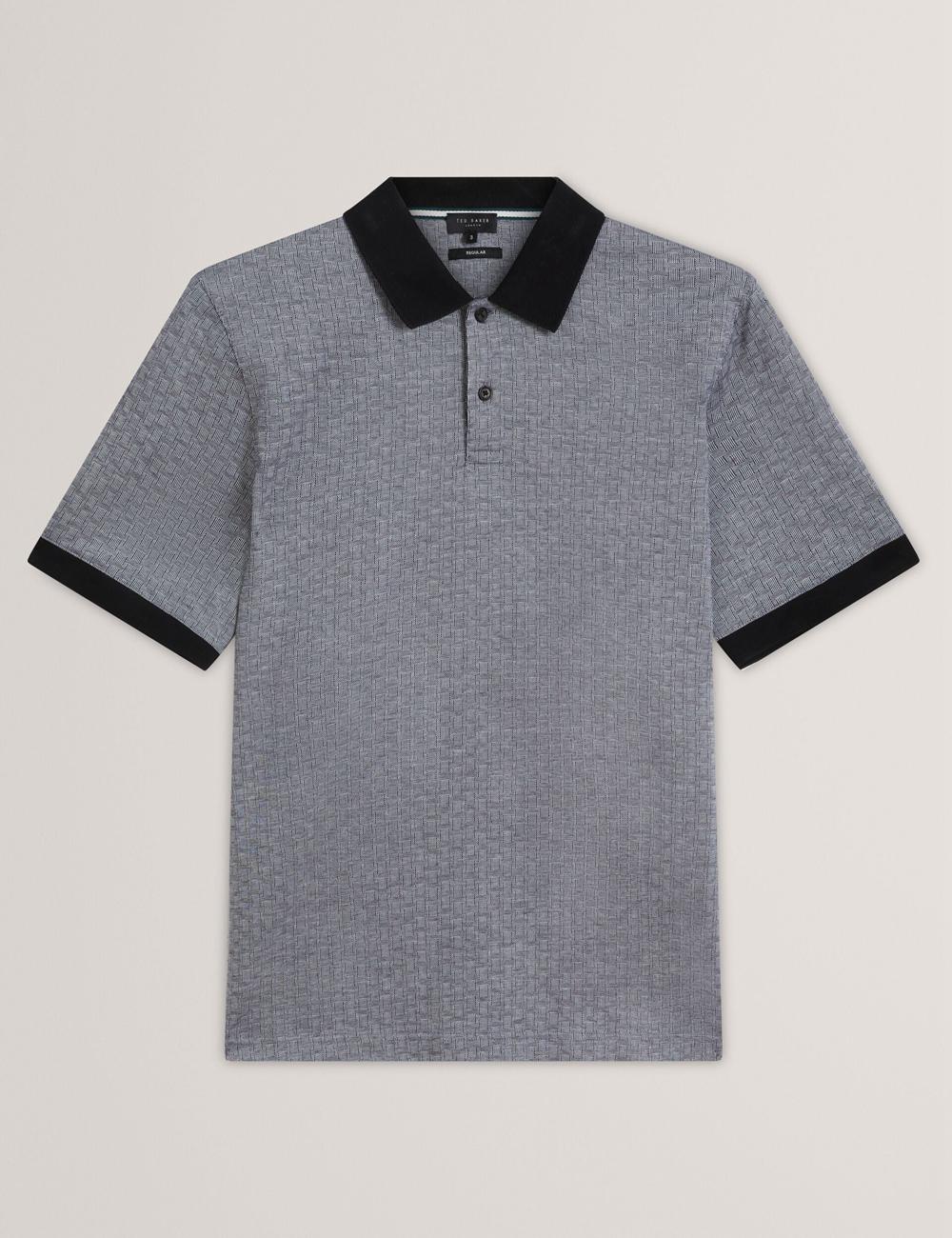Men Ted Baker AUGUSO - Textured Jacquard Cotton Polos Shirts Navy | KSA  6158-ENZRY