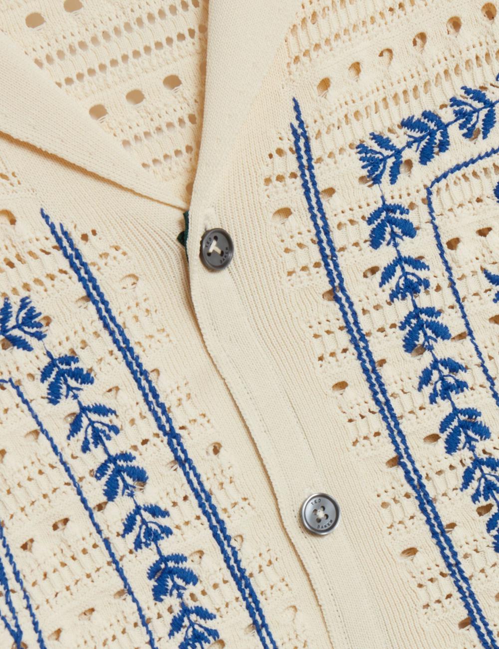 Men Ted Baker BARRI - Short Sleeve Crochet Embroidered Casual Shirts Ecru | KSA  4308-CDBVG