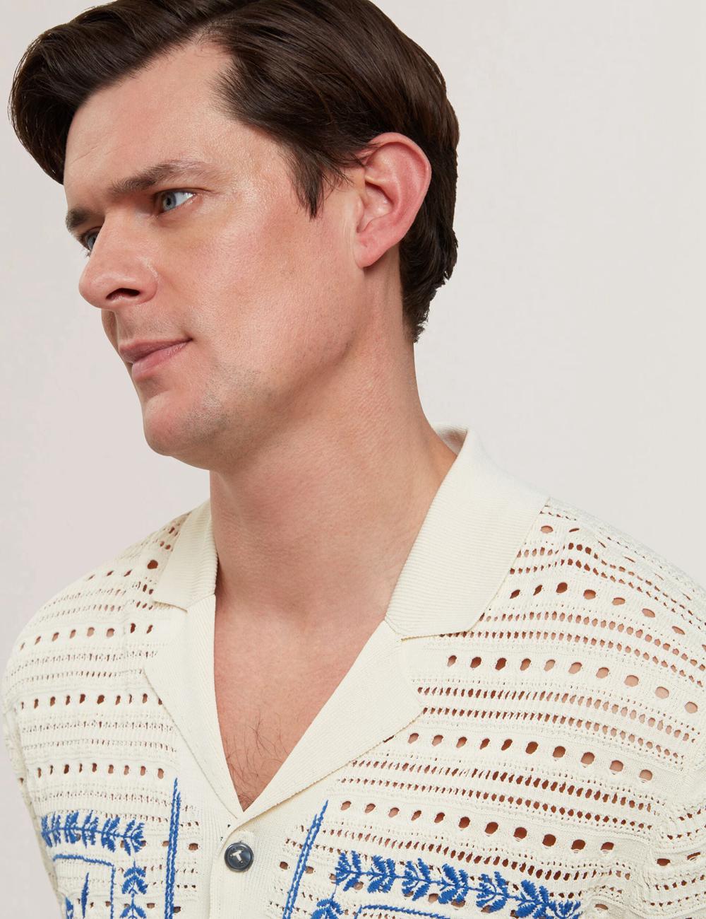 Men Ted Baker BARRI - Short Sleeve Crochet Embroidered Casual Shirts Ecru | KSA  4308-CDBVG