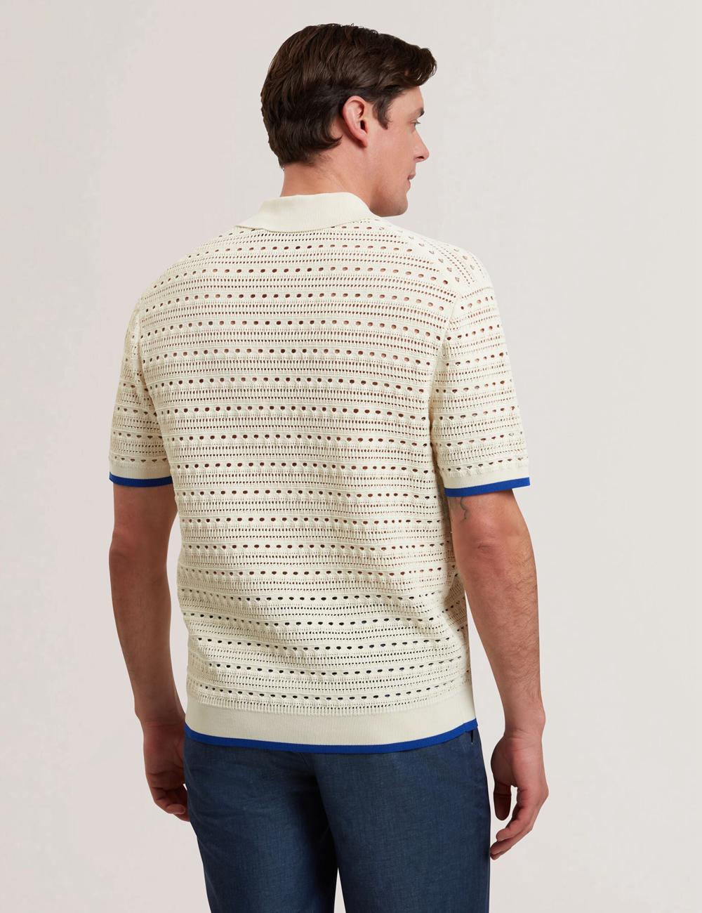 Men Ted Baker BARRI - Short Sleeve Crochet Embroidered Casual Shirts Ecru | KSA  4308-CDBVG