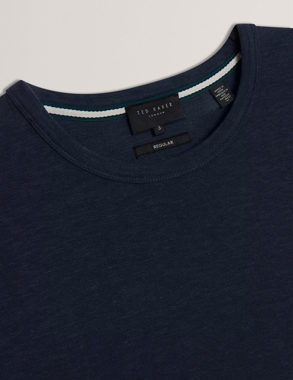 Men Ted Baker BARTOL - Regular Cotton Linen Crew Neck T-Shirts Navy | KSA  0126-HISPW