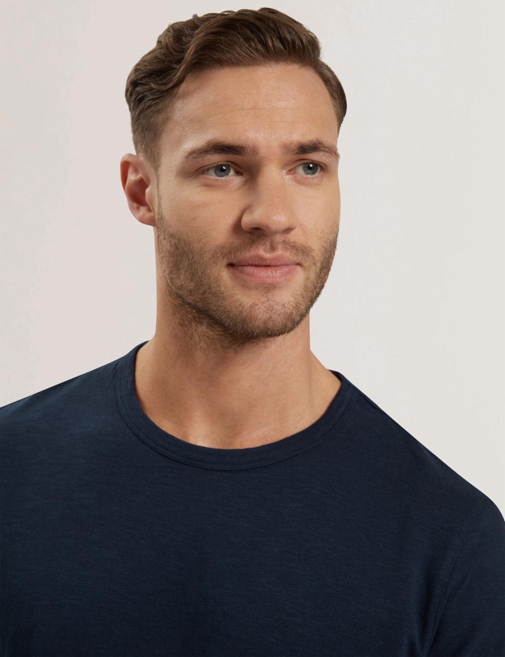 Men Ted Baker BARTOL - Regular Cotton Linen Crew Neck T-Shirts Navy | KSA  0126-HISPW
