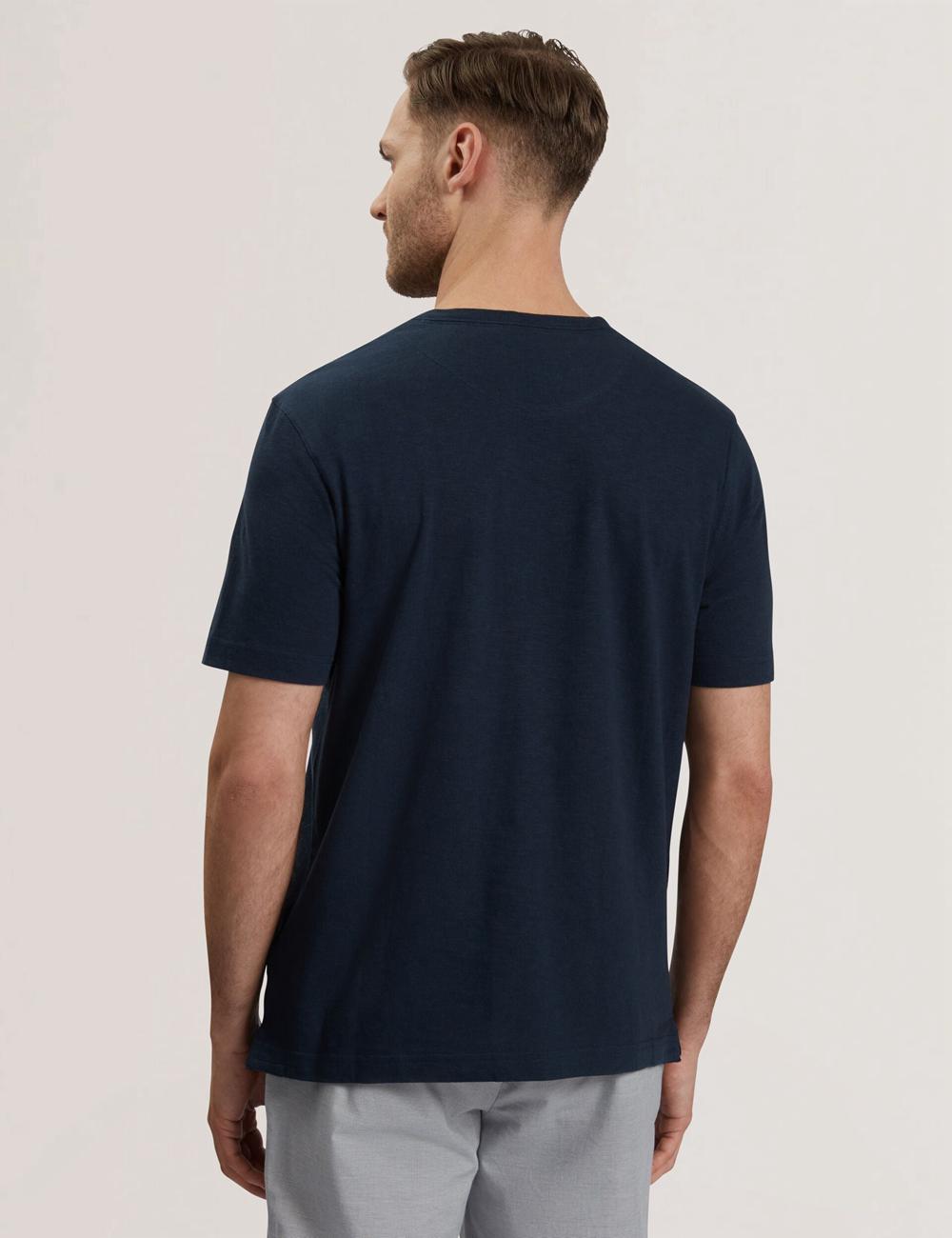 Men Ted Baker BARTOL - Regular Cotton Linen Crew Neck T-Shirts Navy | KSA  0126-HISPW