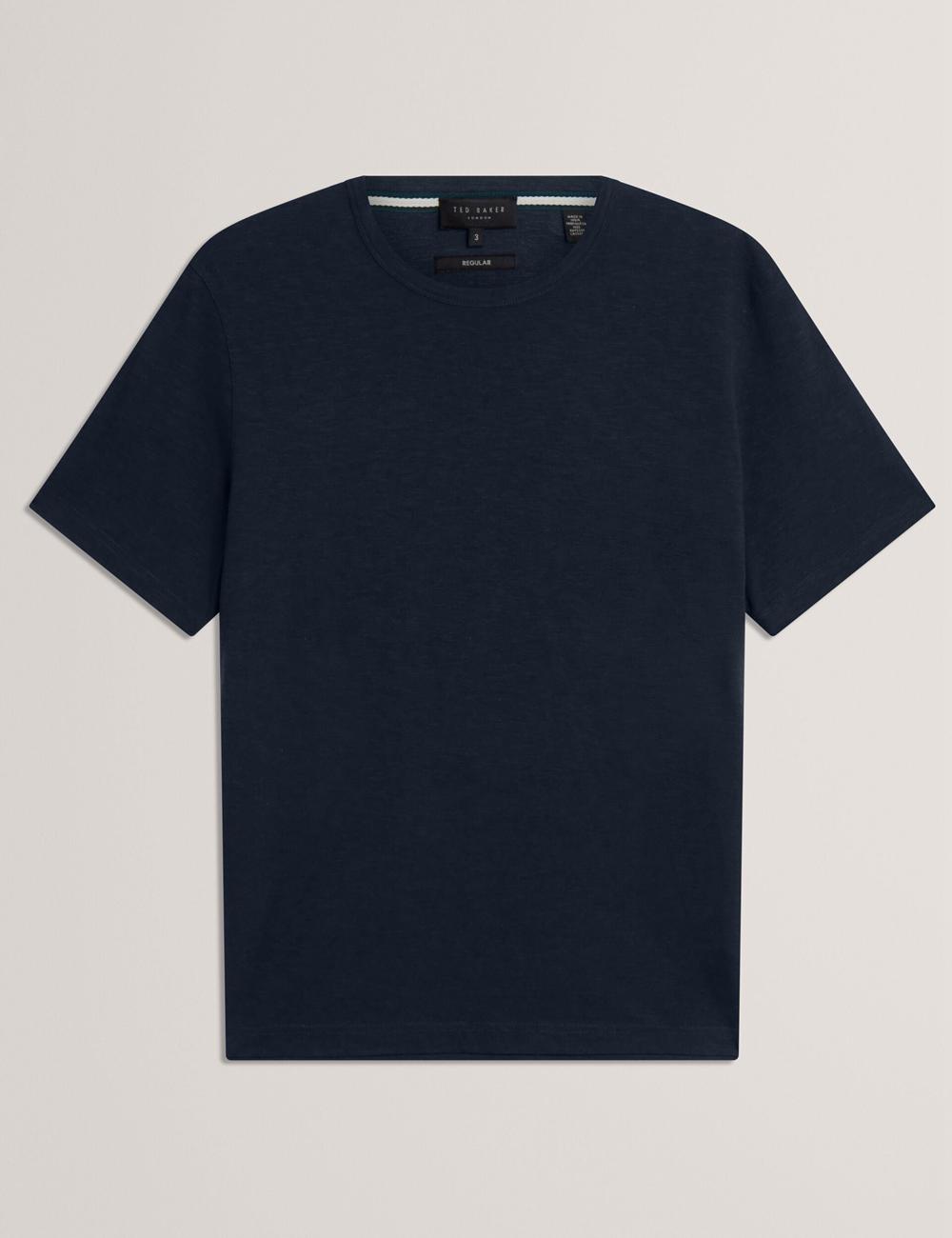 Men Ted Baker BARTOL - Regular Cotton Linen Crew Neck T-Shirts Navy | KSA  0126-HISPW