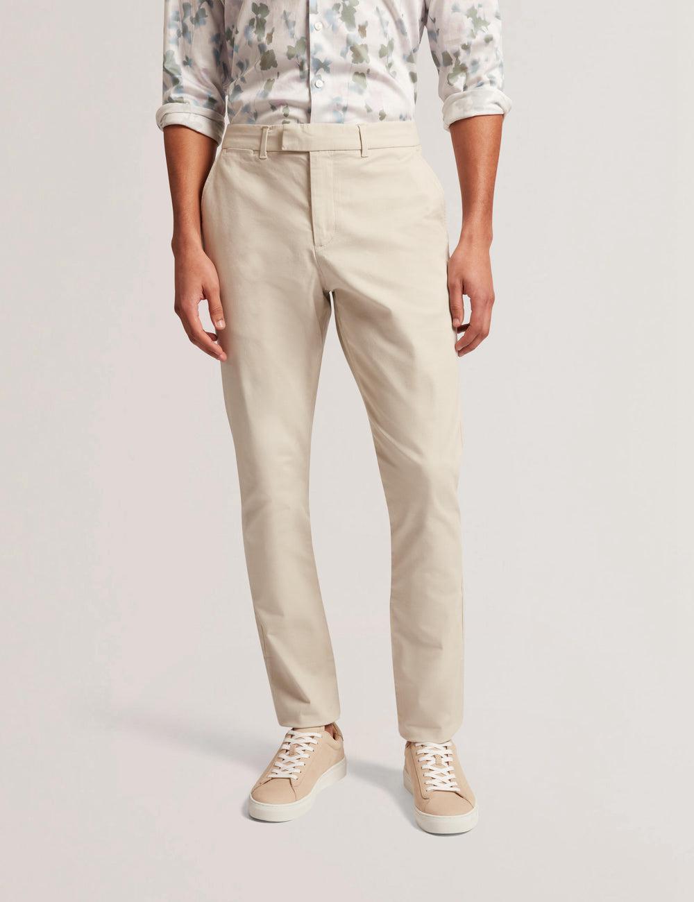 Men Ted Baker BATFORD - Slim Fit Cotton Blend Chinos Trousers Tan | KSA  1670-FESHL