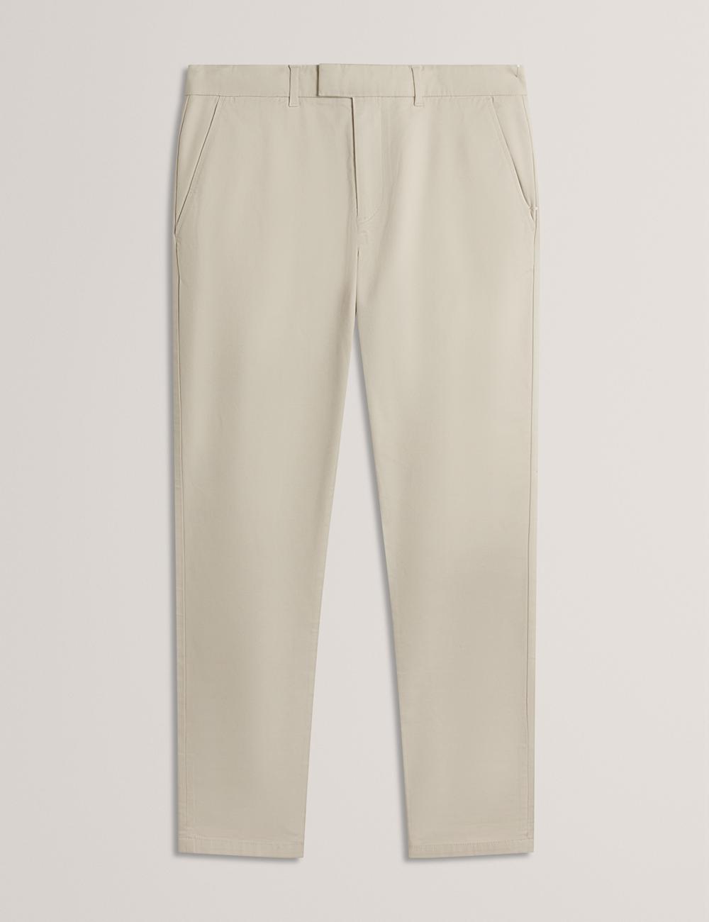 Men Ted Baker BATFORD - Slim Fit Cotton Blend Chinos Trousers Tan | KSA  1670-FESHL