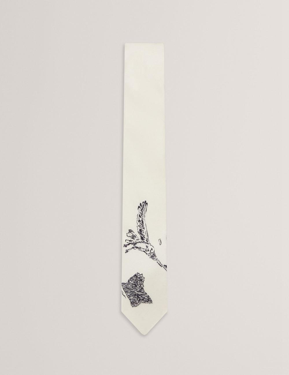 Men Ted Baker BENHALL - Seagull Graphic Silk Ties Ecru | KSA  8135-BFERJ