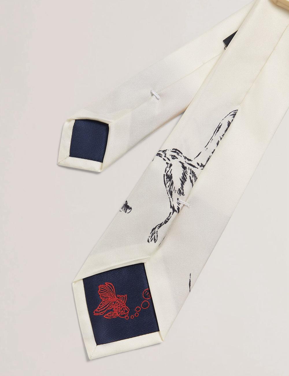 Men Ted Baker BENHALL - Seagull Graphic Silk Ties Ecru | KSA  8135-BFERJ