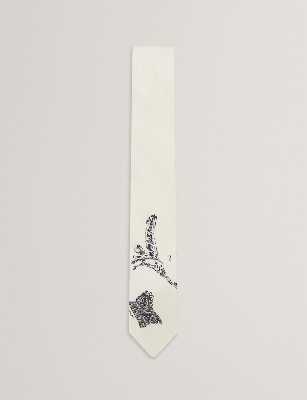 Men Ted Baker BENHALL - Seagull Graphic Silk Ties Ecru | KSA  8135-BFERJ