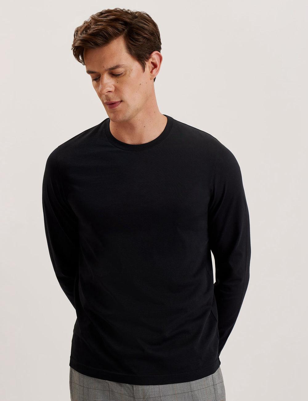 Men Ted Baker BEXLI - Regular Fit Long Sleeve Cotton T-Shirts Black | KSA  7260-KMXYN