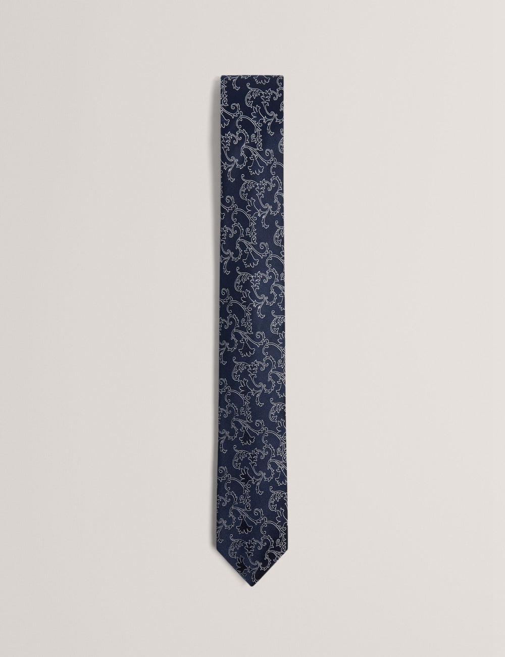 Men Ted Baker BIONDIS - Baroque Floral Print Silk Ties Navy | KSA  3952-YHOKG
